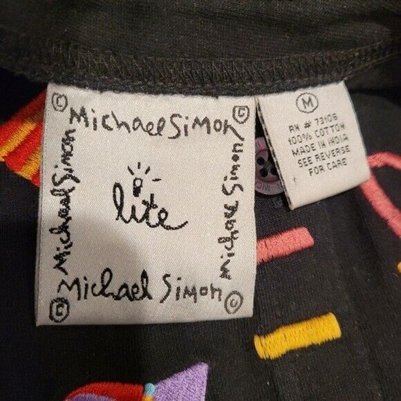 Michael Simon Lite Womens Embroidered Cardigan Size M Shoe Purse Print Artsy - Picture 7 of 9